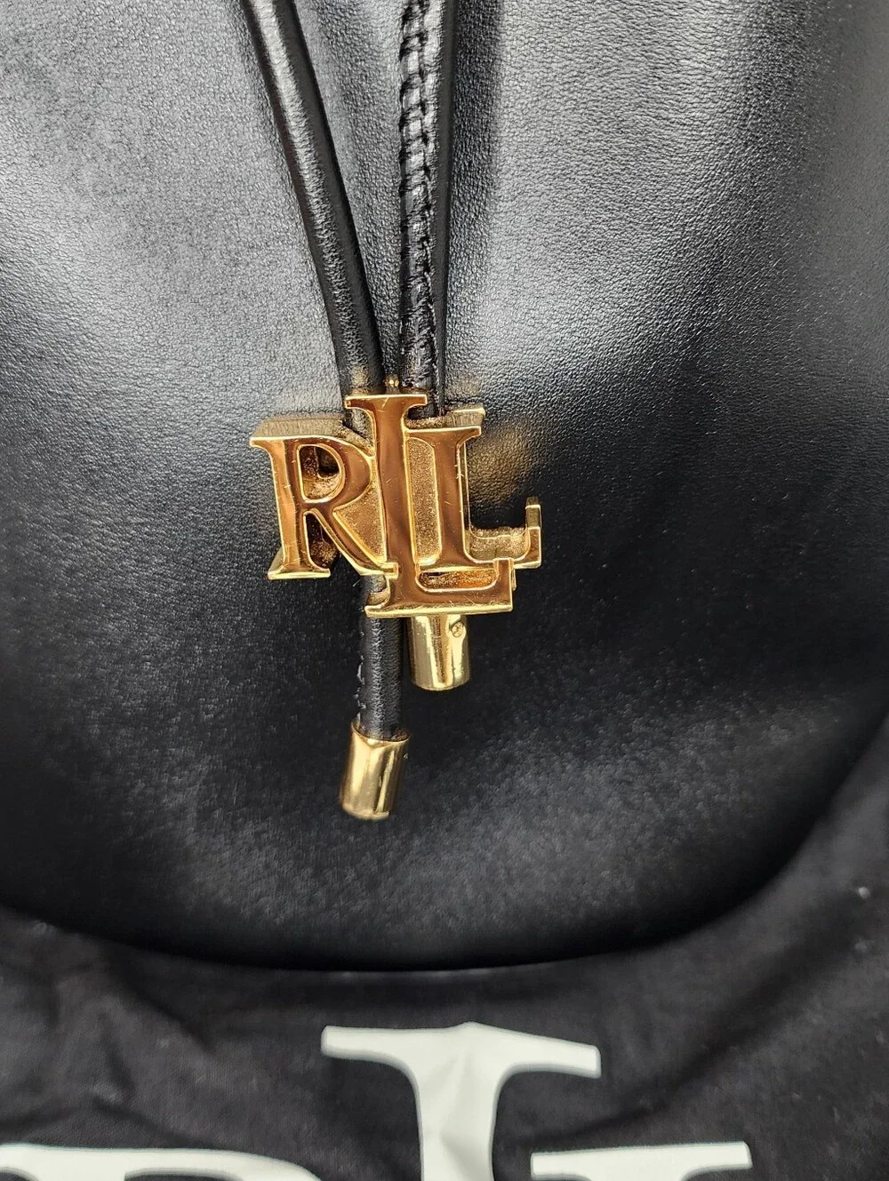 Ralph Lauren Black Leather Drawstring Crossbody Bucket Bag